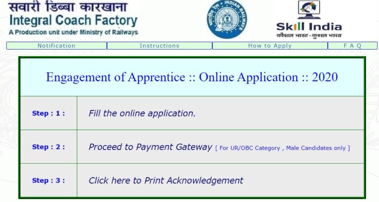Railway Integral Coach Factory Recruitment 2020 Apply Online Here, Ministry of Railways has published the ICF Railway recruitment notification