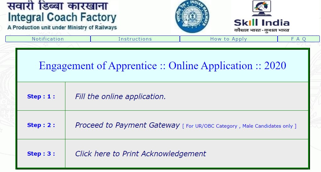 Railway Integral Coach Factory Recruitment 2020 Apply Online Here, Ministry of Railways has published the ICF Railway recruitment notification 